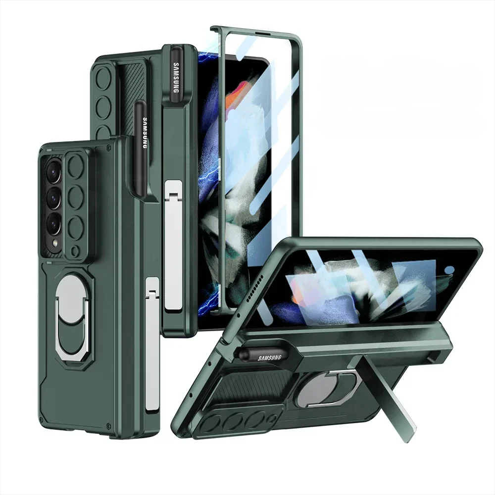 Z Fold 6 Matte Shockproof Case with Finger Bracket & Pen Slot