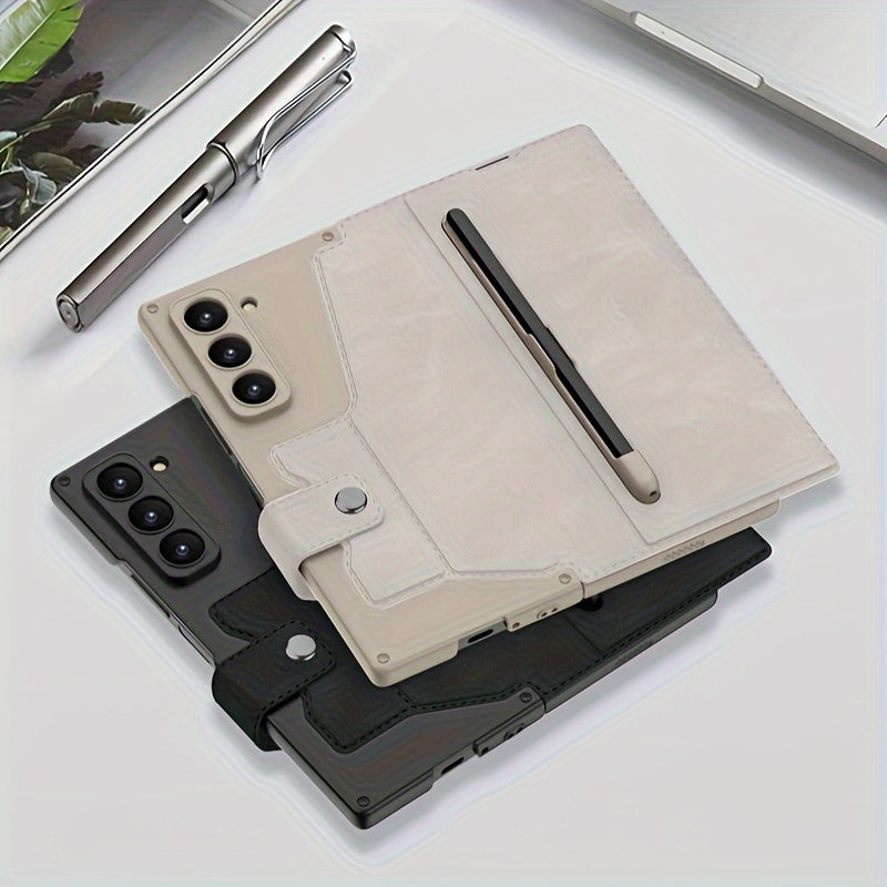 Z Fold 6 One-Piece Flip Cover with Card Strap & Pen Holder