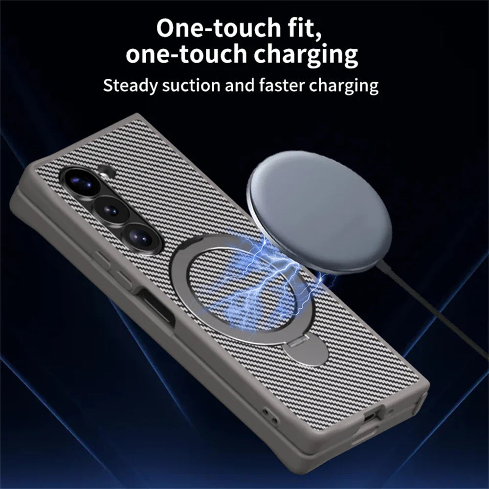 Magnetic Carbon-Texture Wireless Charging Case for Samsung Galaxy Z Fold Series