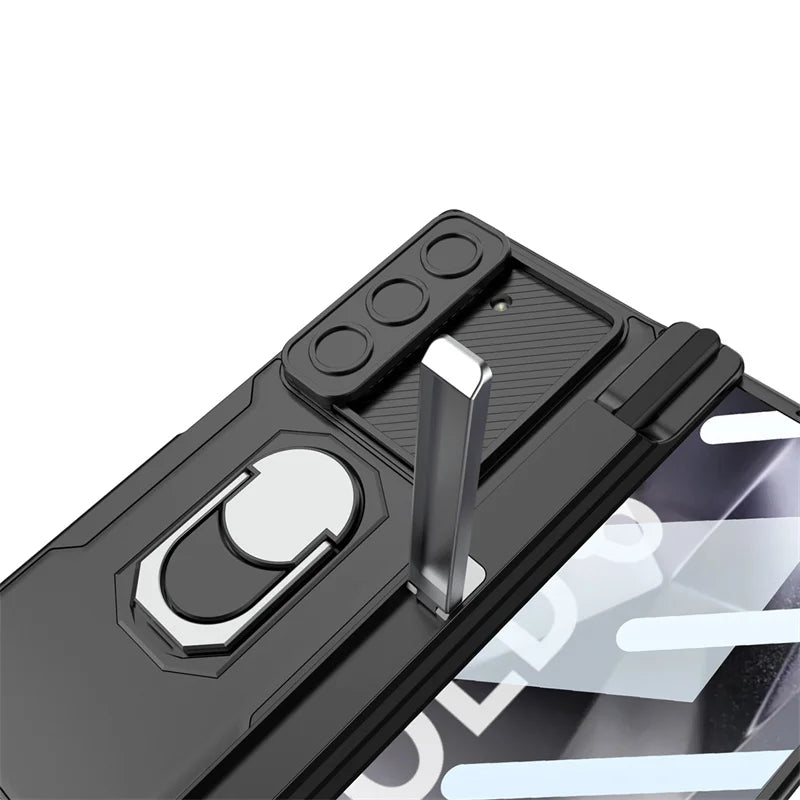 Z Fold 6 Matte Shockproof Case with Finger Bracket & Pen Slot