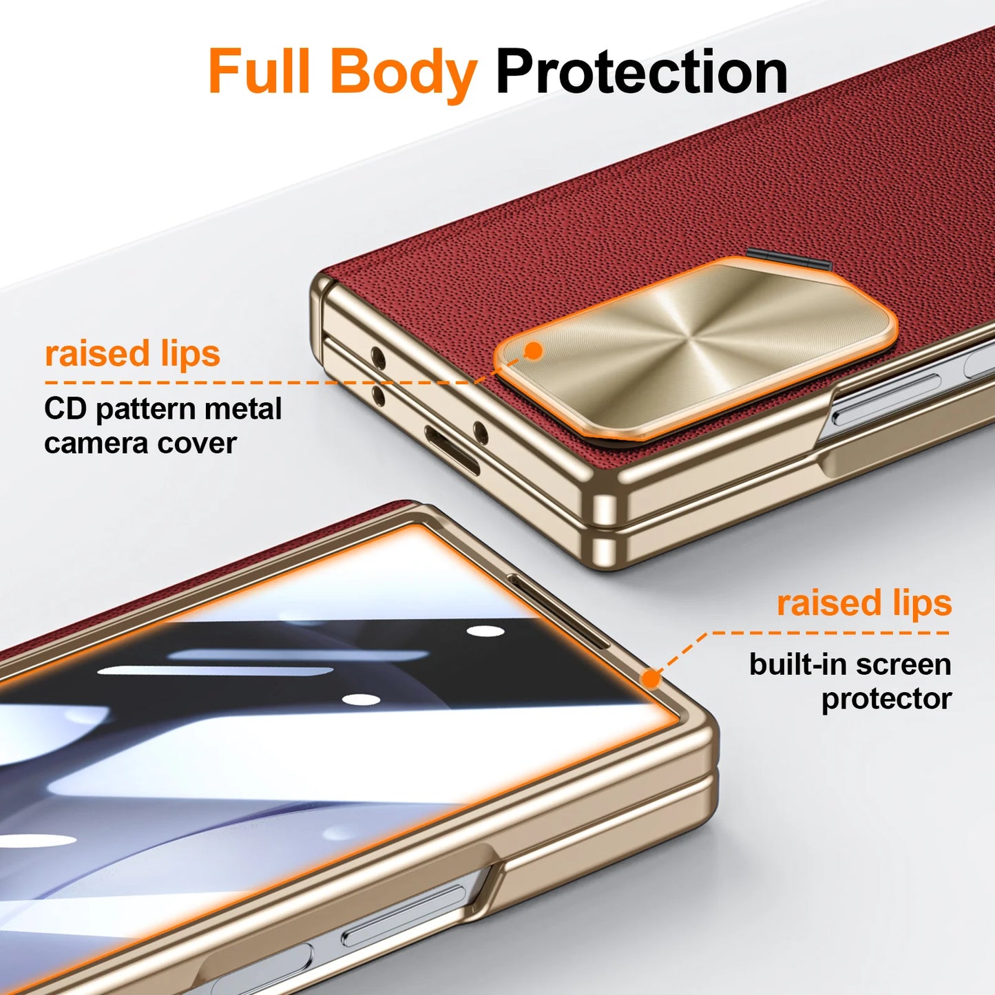 Z Fold 6 Genuine Leather Slim Case with Lens Holder & Magnetic Hinge Protection