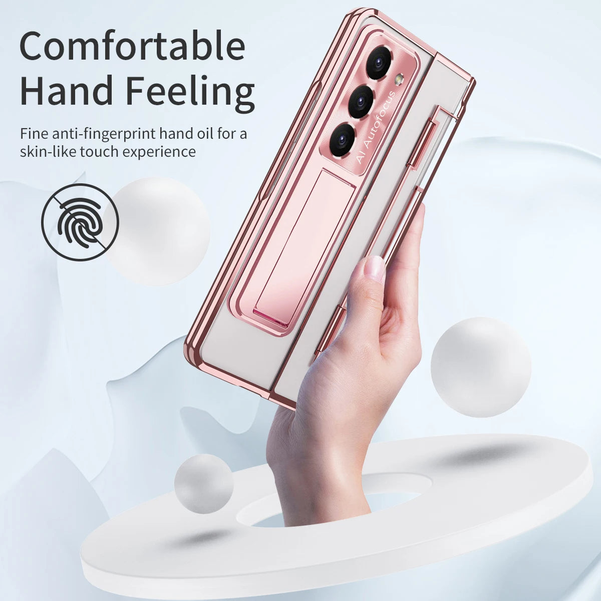 Z Fold 6 Electroplating Transparent Hard Case with Bracket & Screen Protector