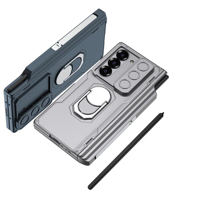 Z Fold 6 Matte Shockproof Case with Finger Bracket & Pen Slot