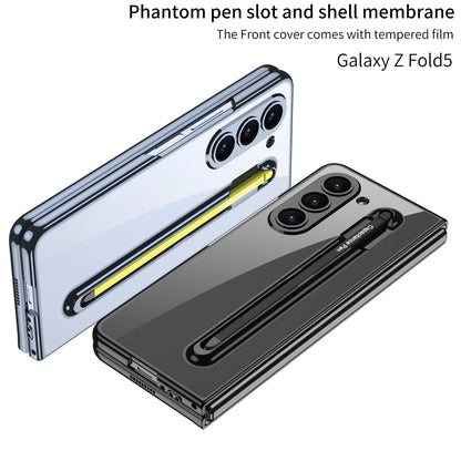 Luxury Plated Clear Case with S Pen Holder for Galaxy Z Fold 5