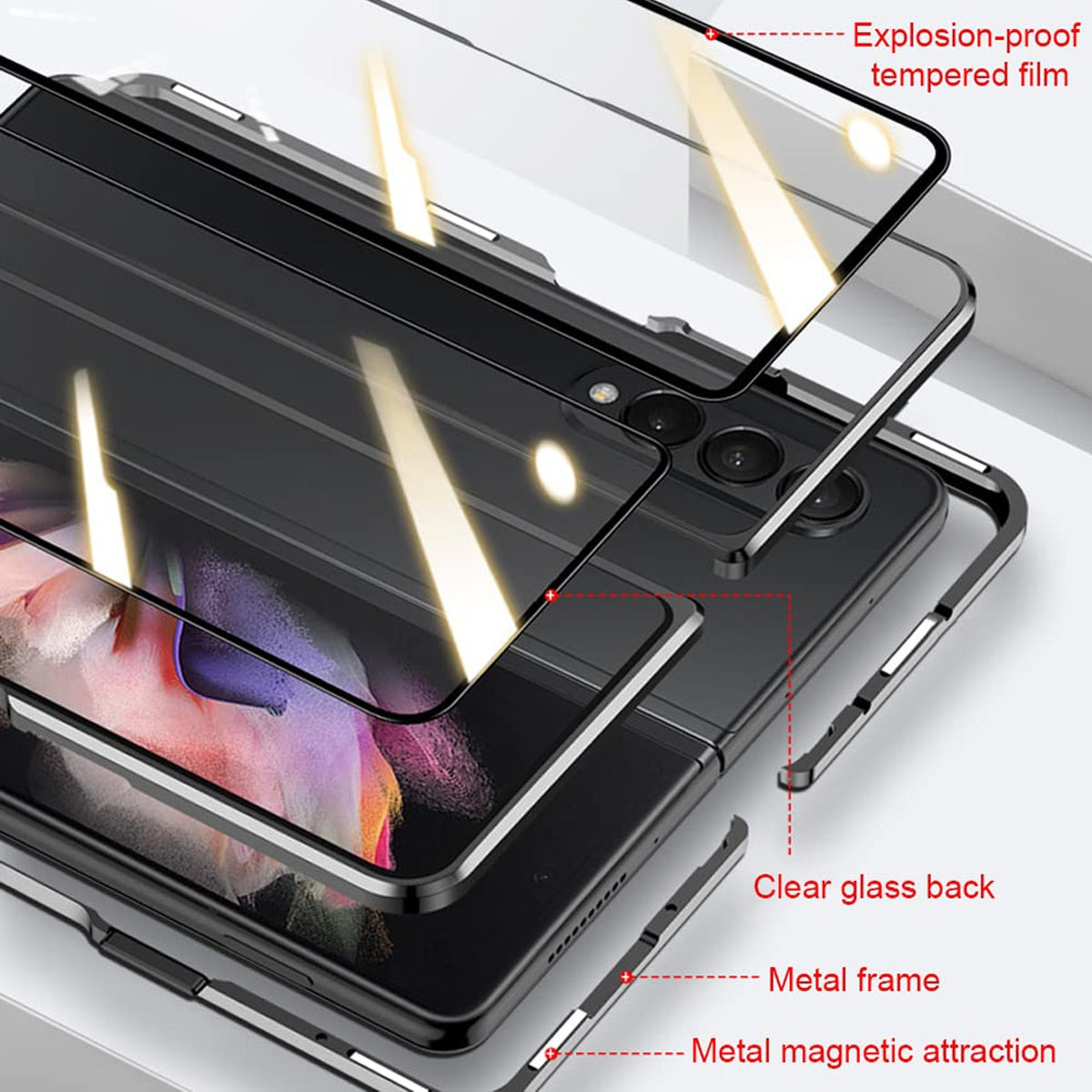 Magnetic Double Sided Glass Case for Samsung Galaxy Z Fold 3