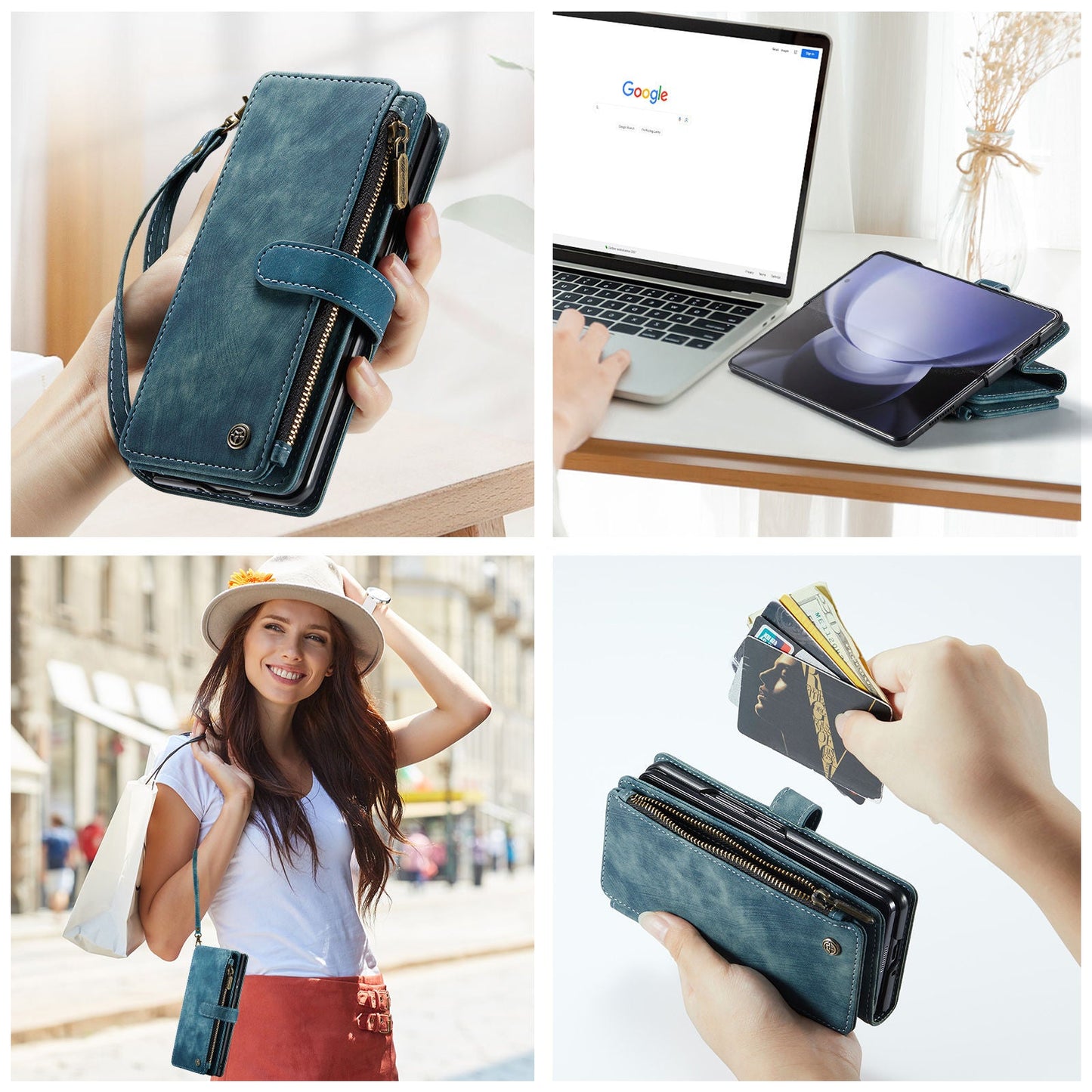 Leather Zipper Wallet Case for Samsung Galaxy Z Fold 5