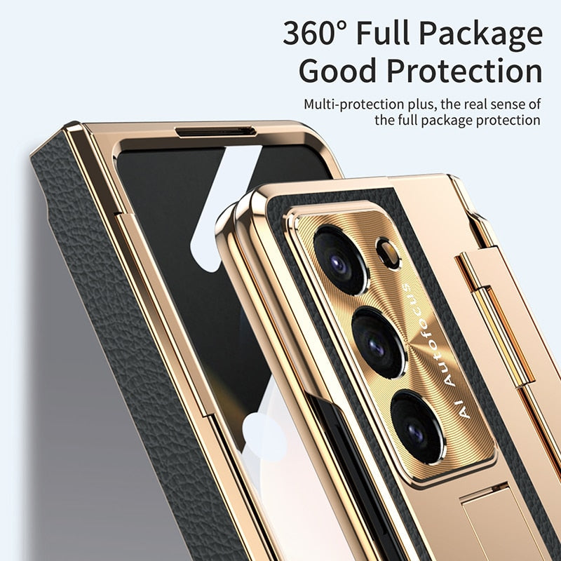 Plating Leather Texture Case for Samsung Galaxy Z Fold 5